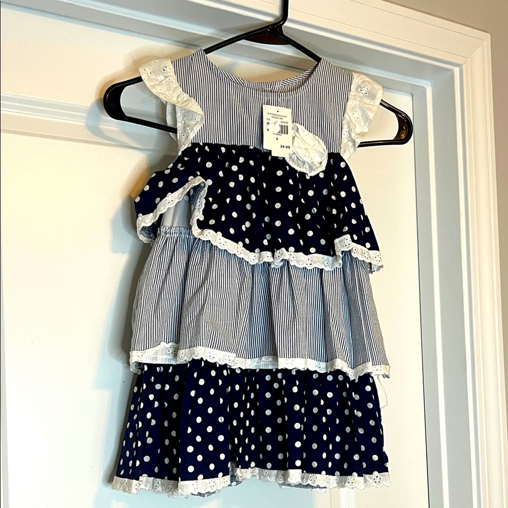 Navy Polka Dot Kids Dress